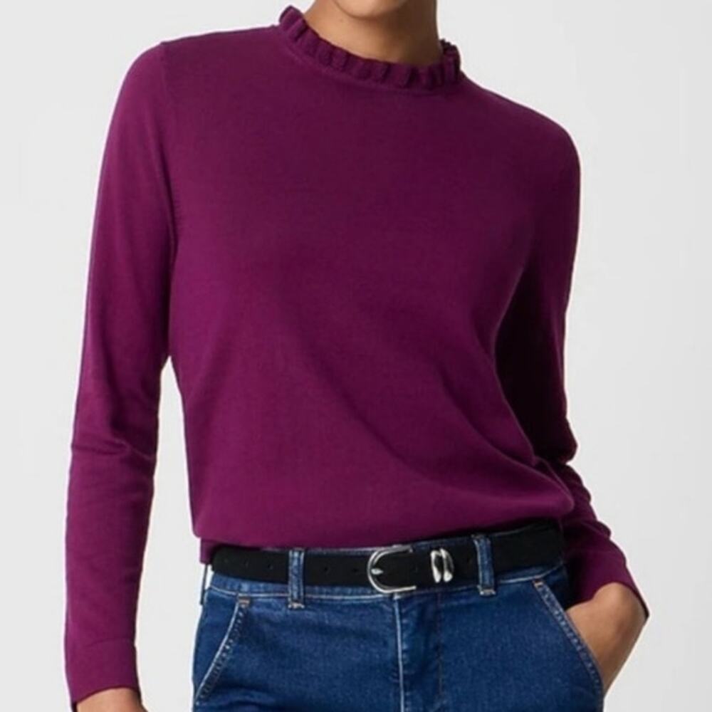 J.Crew NWT Scalloped Crew Neck Knit Sweater Cotton Purple Long Sleeve Size M - Picture 9 of 10